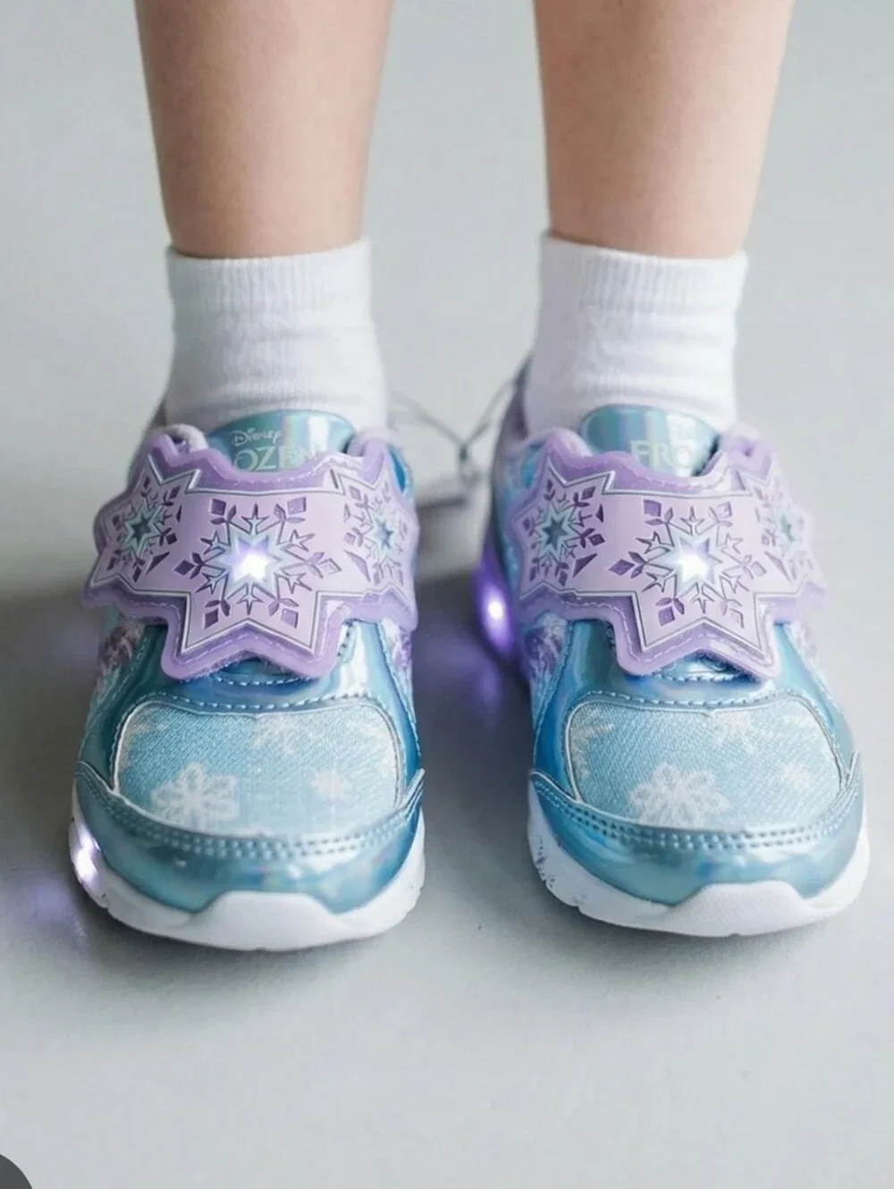 Disney Frozen Light-Up Kids Sneakers in Blue & Purple Snowflake Design